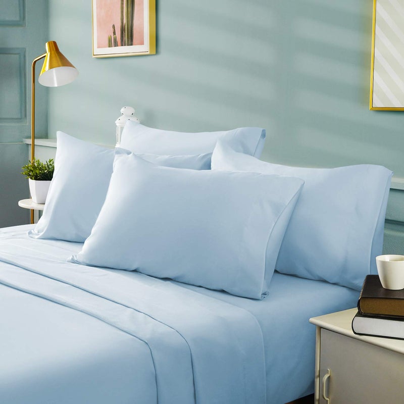 BYSURE 6 Pieces Bed Sheets Set(King, Baby Blue) - Hotel Luxury Super Soft 1800 Thread Count 100% Microfiber Sheets with Deep Pockets, Wrinkle & Fade Resistant - Image 2